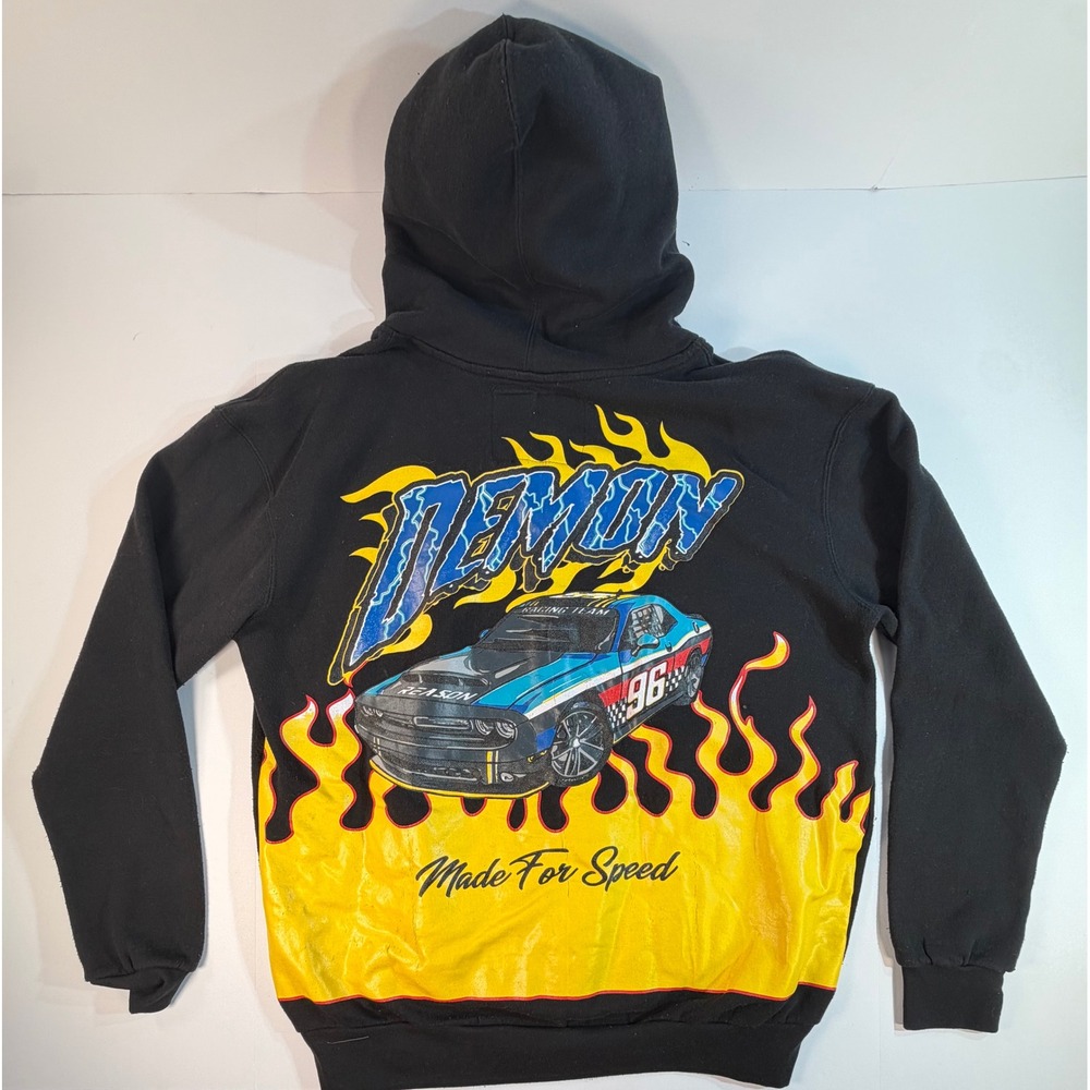 Dodge x Reason Demon Racing Hoodie Mens XL Black Full Zip Flame Sweatshirt